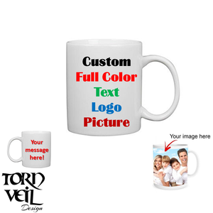 Custom Coffee or Tea Mug - 11 oz - Personalized - Photo - Text - Logo